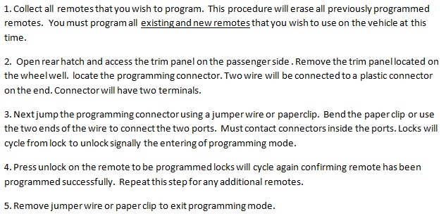 Free Keyless Entry Remote Programming